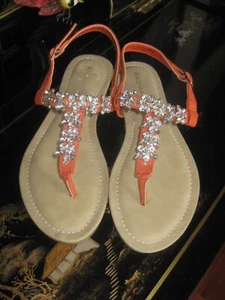 New Andiamo Orange Flower Rhinestone Embellishment Sandals Women's US Size 8 Med - Picture 1 of 10