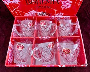 Bohemia Crystal Boxed Set x 6 Punch Cups/Glasses, Labels, Made In Czech Republic - Picture 1 of 11