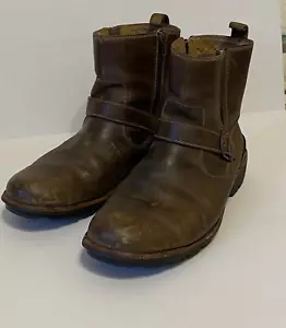 Clarks Men's Chilton Brown Leather Side Zip Buckle Moto Ankle Boots Size 11M - Picture 1 of 9