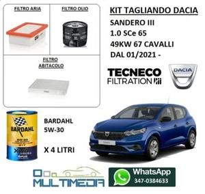 TAGLIANDO FILTRI OLIO BARDAHL 5W30 DACIA SANDERO III 1.0 SCE 65 49KW 67 CV - Foto 1 di 2