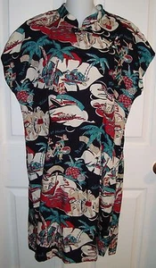Pau Hana Hawaii Dress Medium M Hawaiian Pineapples Palms Mauna Loa Waikiki - Picture 1 of 8