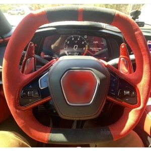 Custom Dark Gray Red Alcantara Steering Wheel Cover for Chevrolet CorvetteC8 Z06 - Picture 1 of 3