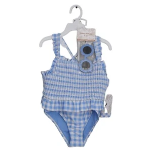 Tommy Bahama Girls Blue Plaid Ruffled Bikini Swimsuit w/ Sunglass Size 12 NWT - Picture 1 of 3