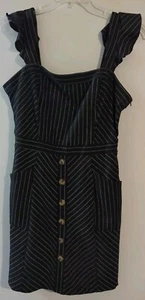 Promesa NWT! Tank Dress Black Striped Size Large Side Zip Button Decor. (R11) - Picture 1 of 8