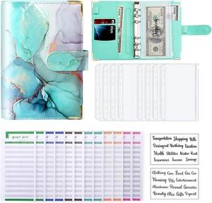 Budget Binder A6 Marble PU Leather Binder Money Organizer Cash Envelopes - Picture 1 of 12