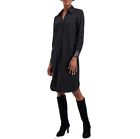 Alfani Womens L Deep Black Long Sleeve Faux Leather Trim Dress NWT X79