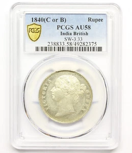 1840 EAST INDIA COMPANY RUPEE COIN PCGS AU58 - Picture 1 of 3
