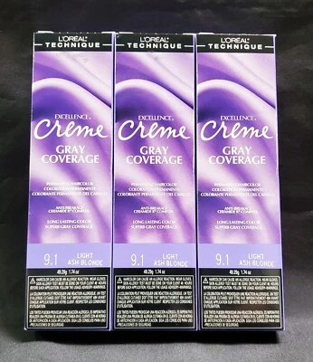 L'Oreal Excellence Gris Crema Cobertura 9.1 Rubio Ceniza Claro 1.74oz (Paquete de 3) Foto 1 de 2