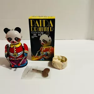 Vintage Wind Up Clock Work Panda Drummer Made in China BNOS With Key Red Black - Picture 1 of 7