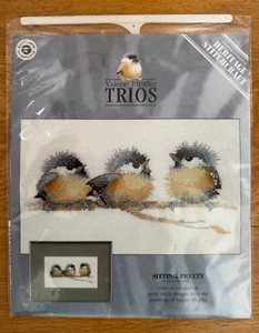 TRIOS SITTING PRETTY BIRDS CROSS STITCH KIT BY VALERIE PFEIFFER HERITAGE - Picture 1 of 2