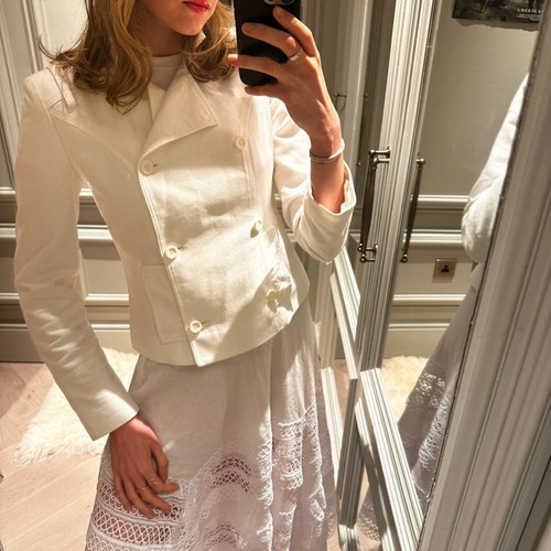 Giacca doppiopetto Valentino Garavani in denim di cotone bianco