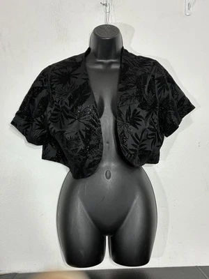 Bolero recortado vintage de terciopelo Burnout negro glamour Y2K talla grande o 12 Foto 1 de 4