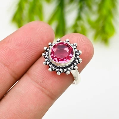 Pink Tourmaline Gemstone 925 Sterling Silver Ring Handmade Jewelry Ring For Gift - Image 1 of 4