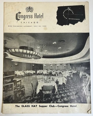 Folleto informativo en blanco y negro de Congress Hotel, Chicago 1955, anuncios Foto 1 de 4