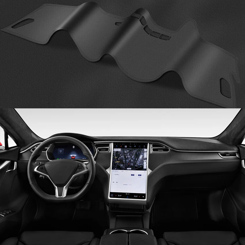 For Tesla Model S 13-20 leather Dashboard Cover Dashmat Dash Anti-Glare Mat Pad Foto 1 de 4