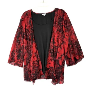 Rebecca Malone Black Red Paisley Top Mock Twin Set 3/4 Sleeve Sparkle Size 3X - Picture 1 of 11