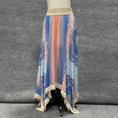 Saia Ramy Brook Feminina Grande Azul Estampada Coral Riviera Boho Franja Bainha Borla - Imagem 1 de 4