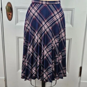 Vintage 1970er adretter blau weinrot karierter Akkordeon Faltenrock klassisch Größe 10 - Bild 1 von 7