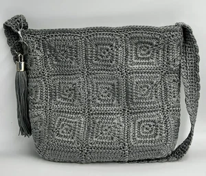 Neu ohne Etikett The SAK Schultertasche Tasche gehäkelt gefüttert zinn silbergrau Reißverschluss klassisch - Bild 1 von 15