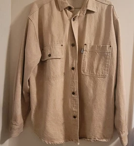 Vintage Jacket Karl Kani Beige Jeans Men 2X Denim Hip Hop 2PAC Button Up GC - Picture 1 of 20