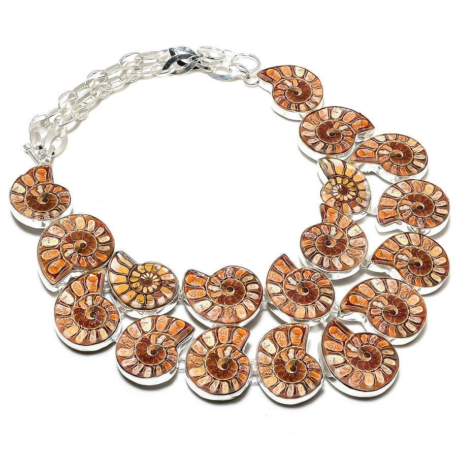 Ожерелье с коричневым аммонитом и драгоценными камнями регулируемая цепочка ювелирные изделия ручной работы 18 дюймов BN 6763 - Изображение 1 из 4