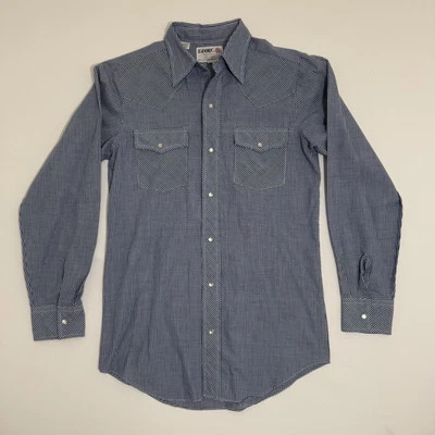 VTG IZOD PEARL SNAP Button Long Sleeve Western Shirt Men’s Medium Sz 18 Blue - Image 1 of 4