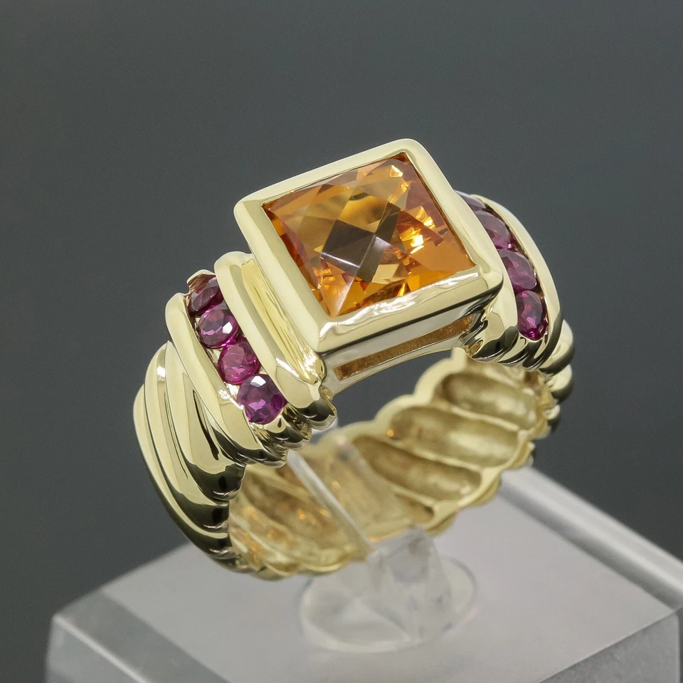 Anillo Vintage David Yurman Citrino y Rubí Cable Banda Talla 6 - Oro Amarillo 14K Foto 1 de 4