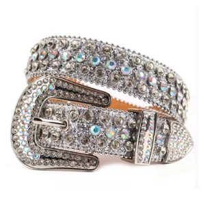 Men Western Rhinestone Studded Belt Punk Cowgirl Cowboy Crystal Belt for Women - Picture 1 of 62