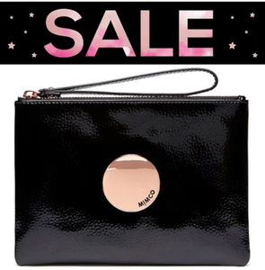 MIMCO WAVER MEDIUM POUCH CLUTCH WALLET WRISLET PATENT BLACK ROSEGOLD BNWT RRP$99 - Picture 1 of 4