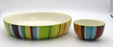 Southwestern Ceramic Chip Platter 10" & Dip Bowl 4" Multi Colored Stripes 