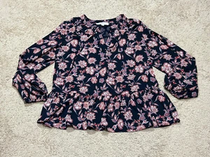 Loft Damen Shirt Größe Large Mehrfarbig Blumendruck vorne zum Binden Rüschen Elegant - Bild 1 von 9