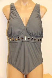 NWT I.N.C. INC Swimsuit Bikini 1 one piece Size 14 Gray - Picture 1 of 5