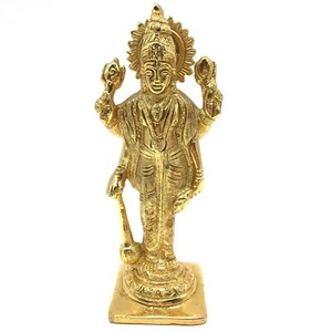 Gold-plated Brass India God Lord Vishnu Handcrafted Statue Sculpture 5.75" - Picture 1 of 10