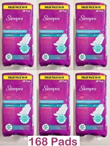 6 x Siempre Ultra Normal Plus Sanitary Towels Pads With Wings Thin (168 Pads) - Picture 1 of 1
