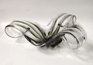 Smoke & Clear Abstract Art Glass Sculptured Center Piece Decorative Bowl - Picture 1 of 13