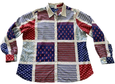 Paisley Patchwork Cotton Shirt Button Up Long Sleeve Women's Size 18W - Image 1 of 4