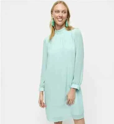 NUEVO NUEVO CON ETIQUETAS J Crew Para Mujer Verde Menta Cuello Simulado Manga Larga Chifón Vestido Ajustado Talla 2 Foto 1 de 4