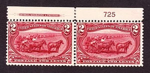 US 286 2c Trans-Mississippi Mint Plate #725 Top Pair F-VF OG NH SCV $160 - Picture 1 of 2