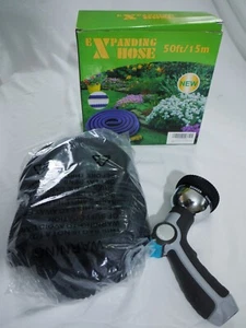 Heavy Duty Expandable Garden Water Hose 50ft w/ Thumb Control Luxury Nozzle - Picture 1 of 5