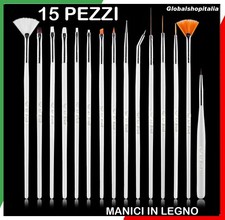 KIT 15 PENNELLI PER NAIL ART UNGHIE RICOSTRUZIONE GEL SMALTO SEMIPERMANENTE TOP