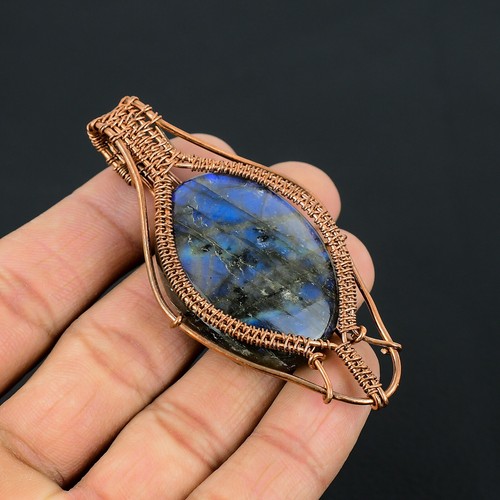 VETEMENTS Bellissimo Ciondolo Filo di Rame Pietra Pregiata Labradorite Fatto a Mano Gioielli CCP 066