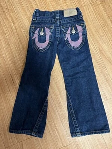 True Religion kids girls sz 5 Flare Jeans PURPLE paint RARE!! - Picture 1 of 5