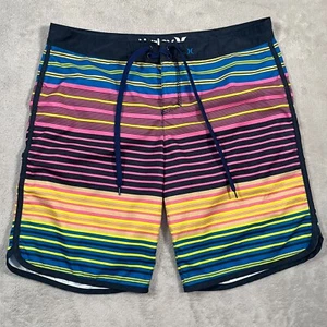 Hurley Swim Shorts Womens Size 9 Blue Pink Striped Beach Surf Summer Vibes Y2K - Picture 1 of 10