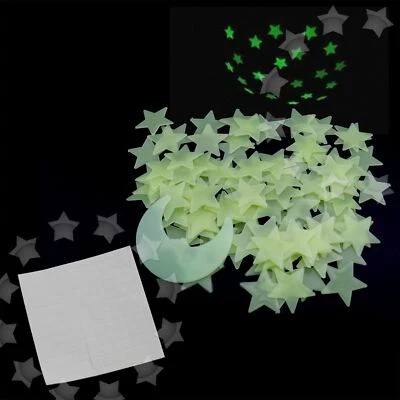 200 pegatinas de pared y techo amarillas que brillan en la oscuridad estrellas y luna para niños Foto 1 de 4