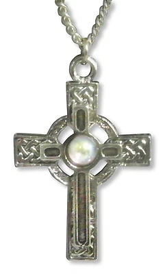 Collar Cruz Celta Acabado Plata Piedra Aurora Boreal Estaño NK-380 Foto 1 de 2