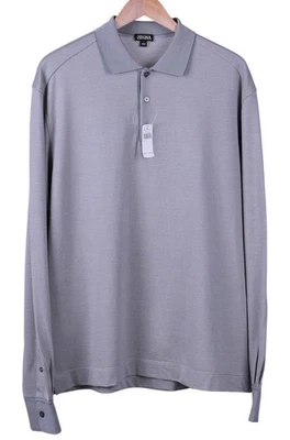 NUEVO CON ETIQUETAS $495 Ermenegildo Zegna Gris Azul Tejido Algodón SEDA Polo Suéter Camisa 44 Foto 1 de 4