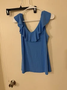 Canotta Lilly Pulitzer Alessa blu con volant taglia Xs camicia preppy estate primavera - Foto 1 di 4