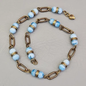 Collar vintage con cuentas de vidrio tono oro azul clip de papel cadena Art Deco 17" - Imagen 1 de 12