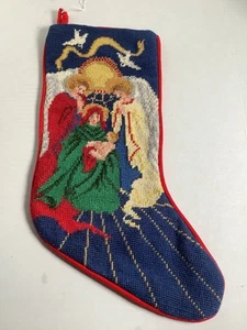 Vintage Nadelspitze Weihnachtskrippe Maria/Josef/Jesus/Engel Strumpf - Bild 1 von 4
