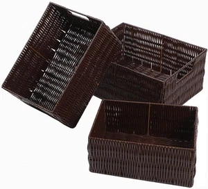 Handmade Storage Basket Set of 3, Plastic Wicker Baskets for Organizing with ... - Picture 1 of 7